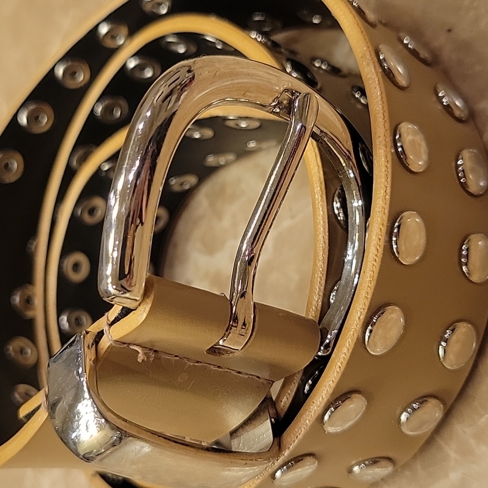 Faux Leather Silver Embellished Tan Belt, Sz M
